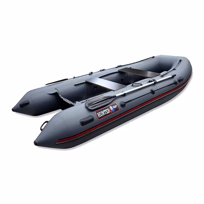 Надувная лодка ПВХ HunterBoat 360, пайол фанерный, серый