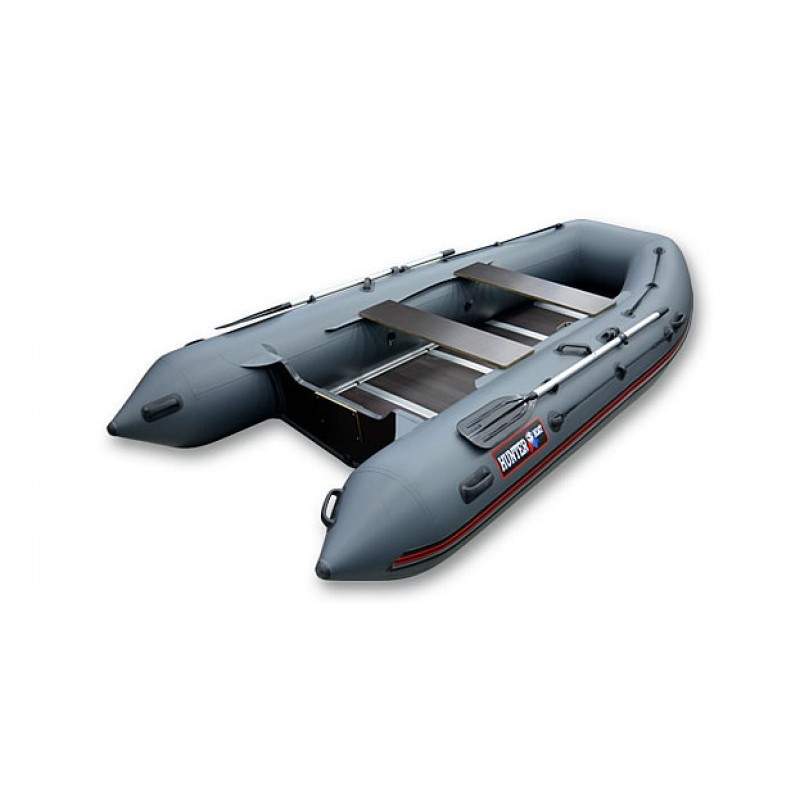 Надувная лодка ПВХ HunterBoat 360, пайол фанерный, серый        