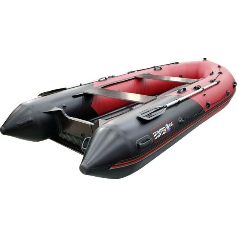 Надувная лодка ПВХ HunterBoat 380, НДНД, красный/черный 