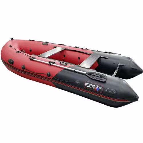 Надувная лодка ПВХ HunterBoat 380, НДНД, красный/черный