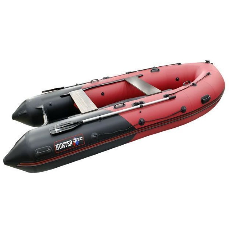 Надувная лодка ПВХ HunterBoat 380, НДНД, красный/черный 