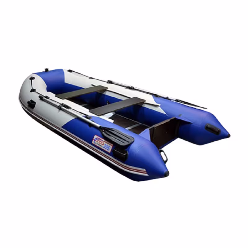 Надувная лодка ПВХ HunterBoat Stels 335, пайол фанерный, синий/белый