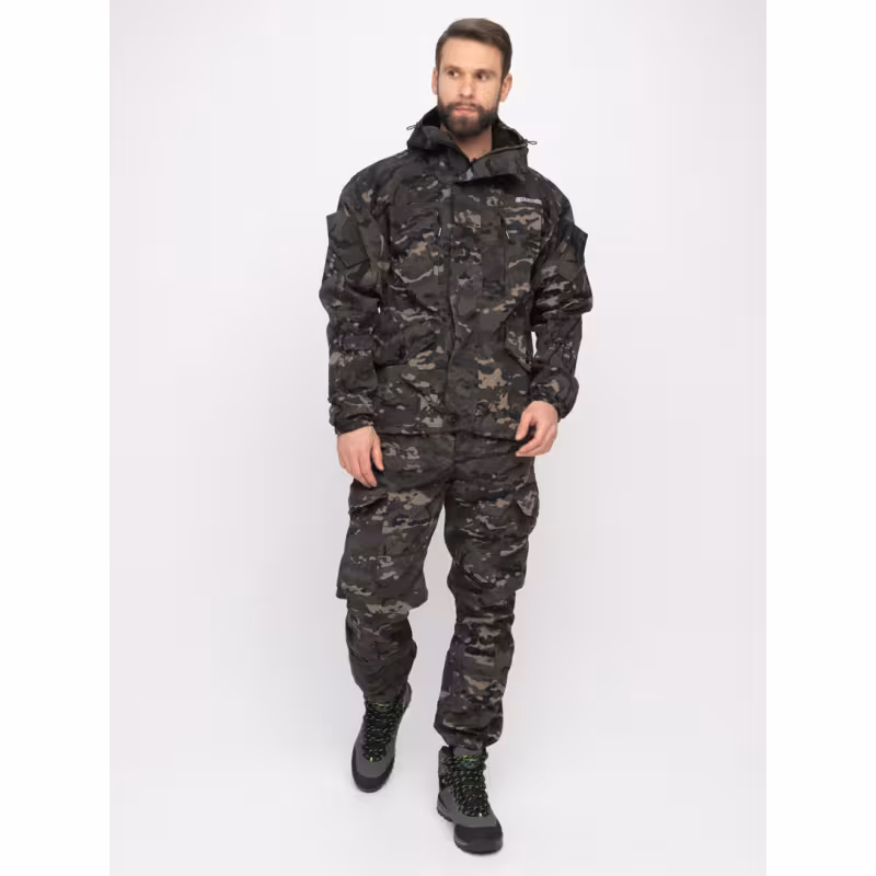 Костюм мужской Huntsman (Восток) Горка-5, ткань смесовая, черный камуфляж, размер 44-46, 182-188 см 