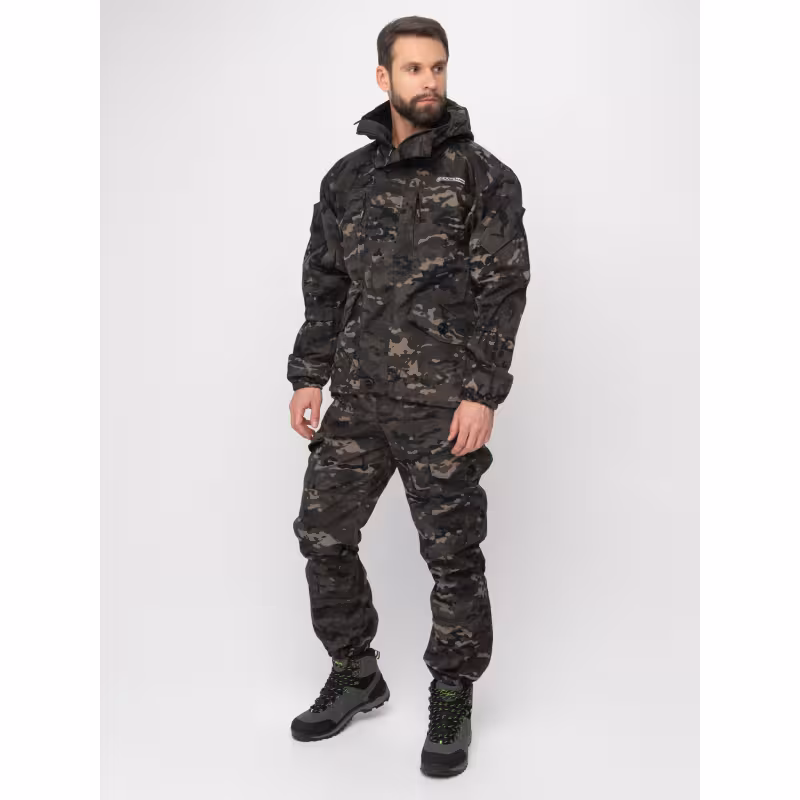 Костюм мужской Huntsman (Восток) Горка-5, ткань смесовая, черный камуфляж, размер 44-46, 182-188 см 