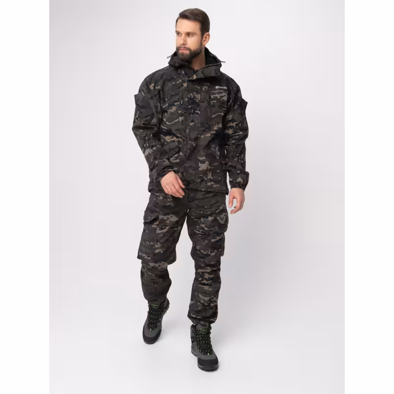 Костюм мужской Huntsman (Восток) Горка-5, ткань смесовая, черный камуфляж, размер 44-46, 182-188 см 