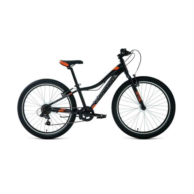 Велосипед горный хардтейл подростковый Forward Twistr 24 1.0, (7 скоростей, рост 12) черный/оранжевый