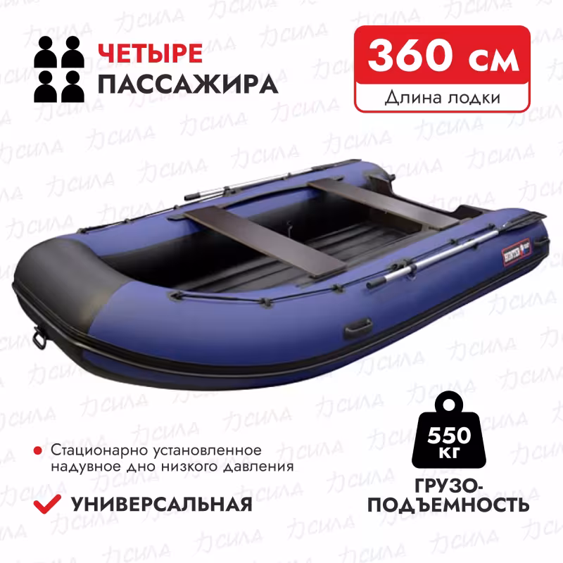 Надувная лодка ПВХ HunterBoat 360 А, НДНД, синий/черный