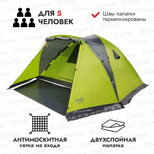 Палатка кемпинговая автоматическая Norfin Trout 5 NF, 5-местная, 315х365х170 см, зеленый/серый