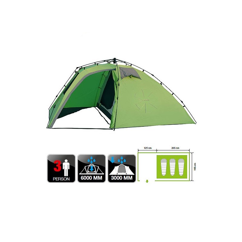 Палатка туристическая автоматическая Norfin Peled 3 NF, 3-местная, 330х195х135 см, зеленый