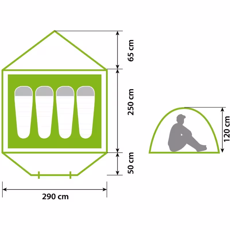 Палатка туристическая автоматическая Norfin Hake 4 NF, 4-местная, 365х290х120 см, зеленый
