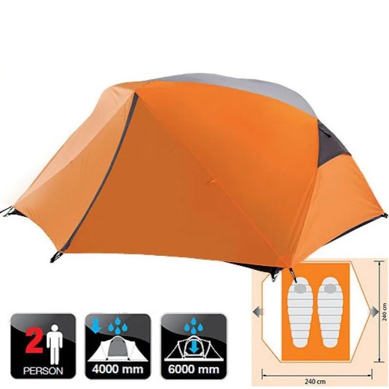 Палатка туристическая Norfin Begna 2 NS, 2-местная, 240x240x120 см, оранжевый/серый