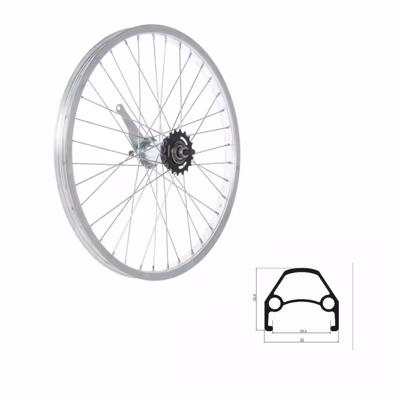 Колесо велосипедное в сборе Forward 20R2SN, 20", заднее, втулка GJ-FL-020, 1 скорость, на гайках, под ножной тормоз, двустеночный обод