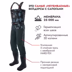 Полукомбинезон-вейдерсы Finntrail Enduro BF 5280 CamoGrey, мембрана Hard-Tex, серый камуфляж, размер L/44, 175-185 см