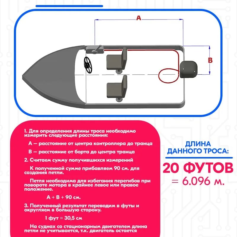 Трос газа-реверса C8 Multiflex 622139, 20 футов (6 метров)