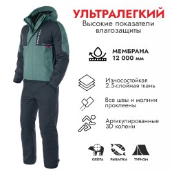 Костюм мужской Finntrail Lightsuit 3503 Petrol, мембрана Hard-Tex, зеленый/черный, размер 48-50 (M), 170-180 см