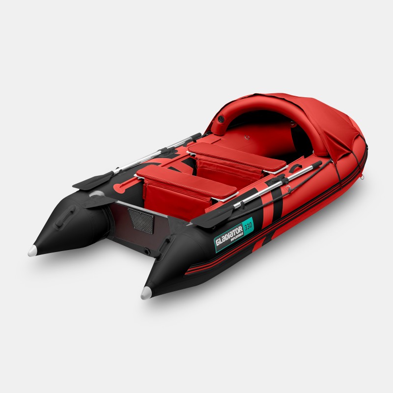 Надувная лодка ПВХ Gladiator C330AL, пайол алюминиевый, красный/черный