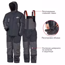 Костюм мужской Norfin Boat 02, ткань Nortex Breathable,  черный/серый, размер 48-50 (M), 172-174 см