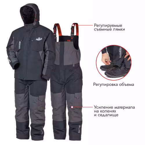Костюм мужской Norfin Boat 06, тканьNortex Breathable, размер 64-66 (XXXL), 176-178 см, черный/серый