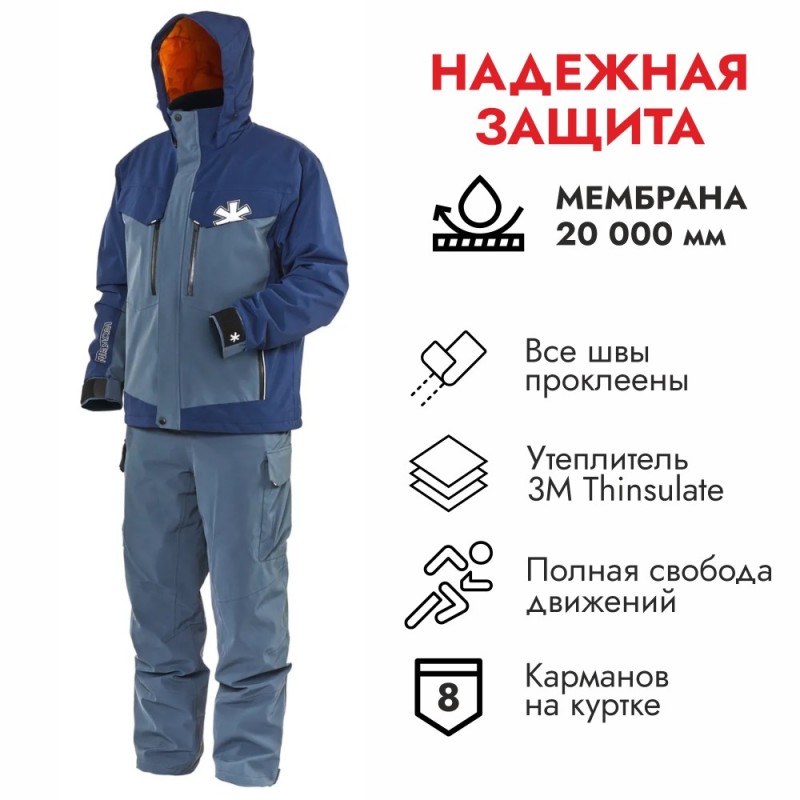 Костюм мужской Norfin Rebel PRO 05, мембрана Dermizax, синий, размер 62-64 (XXL), 175-177 см