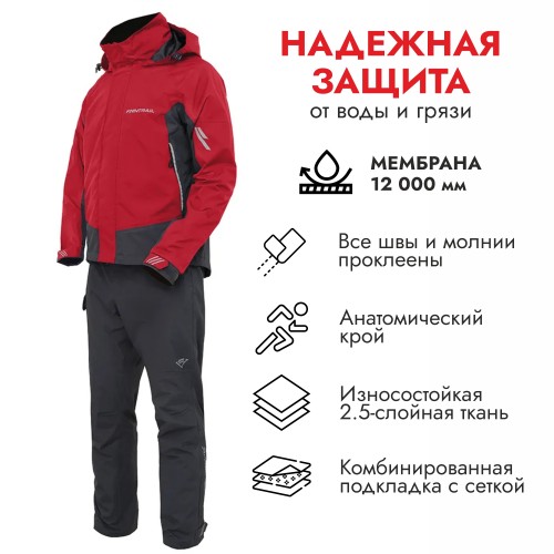 Костюм мужской Finntrail GT 3425 Red, мембрана Hard-Tex, красный/черный, размер 50-52 (L), 175-185 см