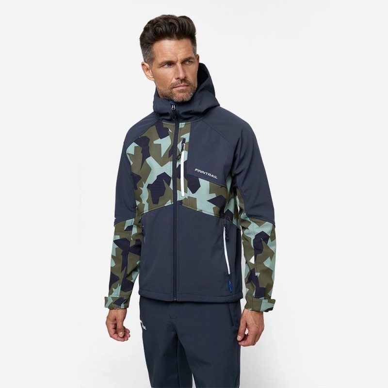Куртка мужская Finntrail Tactic 1321, ткань Софтшелл, синий/камуфляж, размер 44-46 (S), 165-175 см