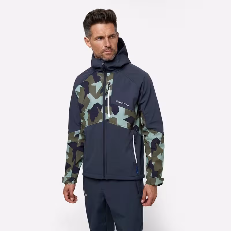 Куртка мужская Finntrail Tactic 1321, ткань Софтшелл, синий/камуфляж, размер 54-56 (XL), 180-190 см