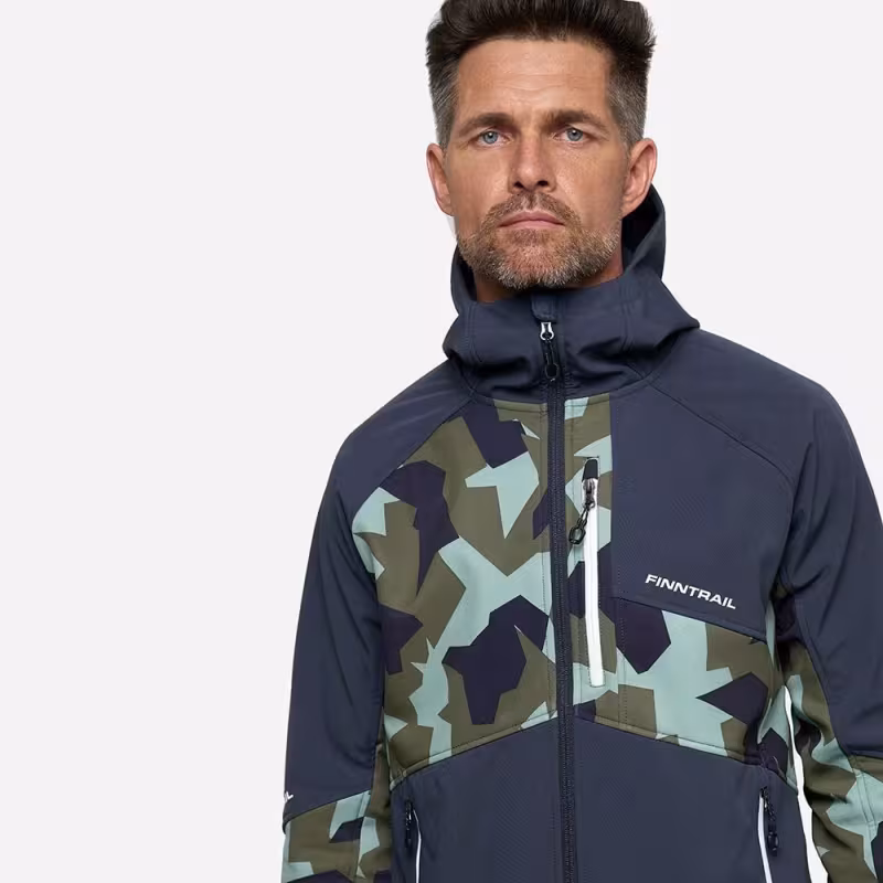 Куртка мужская Finntrail Tactic 1321, ткань Софтшелл, синий/камуфляж, размер 54-56 (XL), 180-190 см