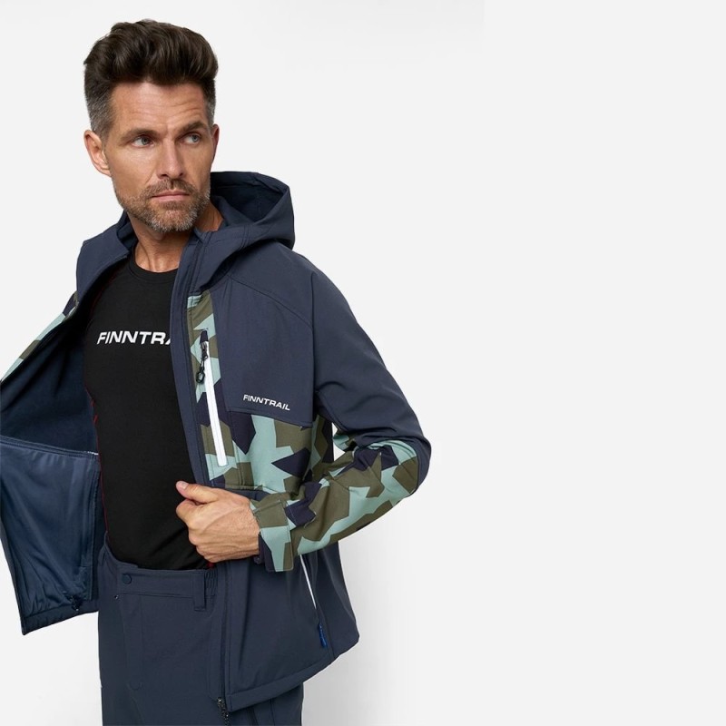 Куртка мужская Finntrail Tactic 1321, ткань Софтшелл, синий/камуфляж, размер 54-56 (XL), 180-190 см