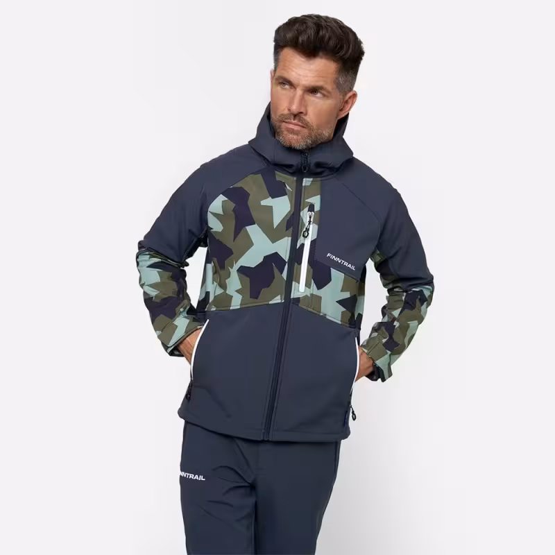 Куртка мужская Finntrail Tactic 1321, ткань Софтшелл, синий/камуфляж, размер 58-60 (XXL), 185-195 см
