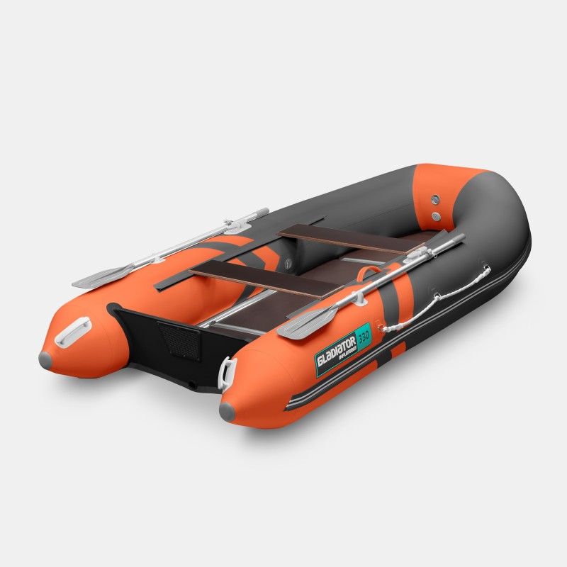 Надувная лодка ПВХ Gladiator B330S, пайол фанерный, оранжевый/темно-серый 