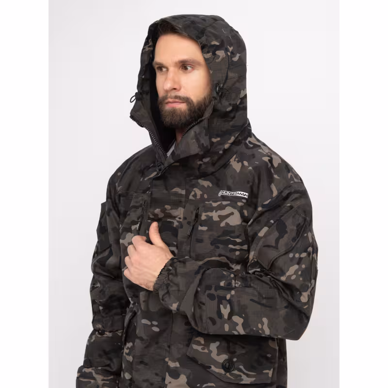 Костюм мужской Huntsman (Восток) Горка-5, ткань смесовая  Рип-Стоп, черный камуфляж, размер 52-54, 170-176 см