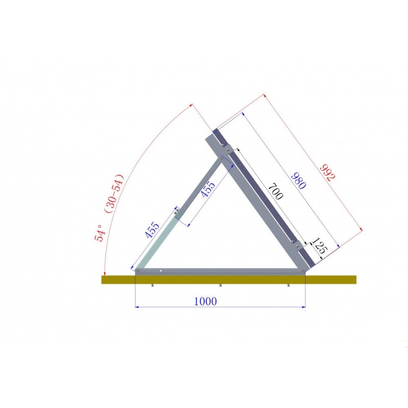 Опора треугольная для крепления СБ Sunways с переменным углом от 30 до 55 гр
