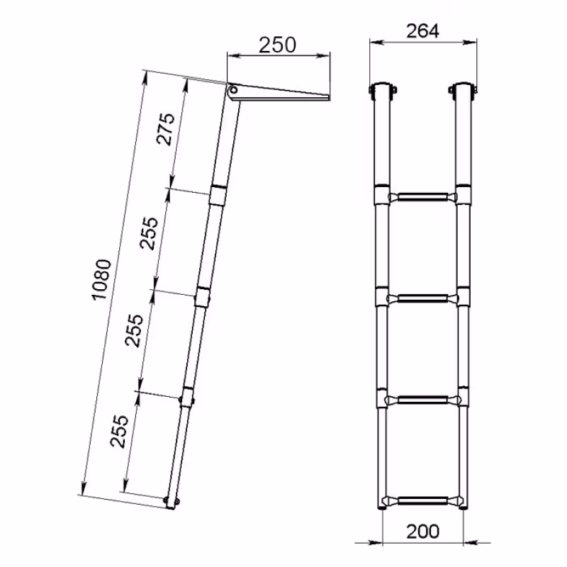 Трап телескопический Техномарин 040162BT, 4 ступени, 264 мм, черный, верхнее крепление