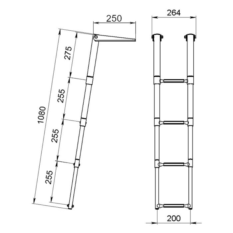 Трап телескопический Техномарин 040162BT, 4 ступени, 264 мм, черный, верхнее крепление