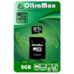 Карта памяти OltraMax 2 Gb microSDHC Class 4 с адаптером SD