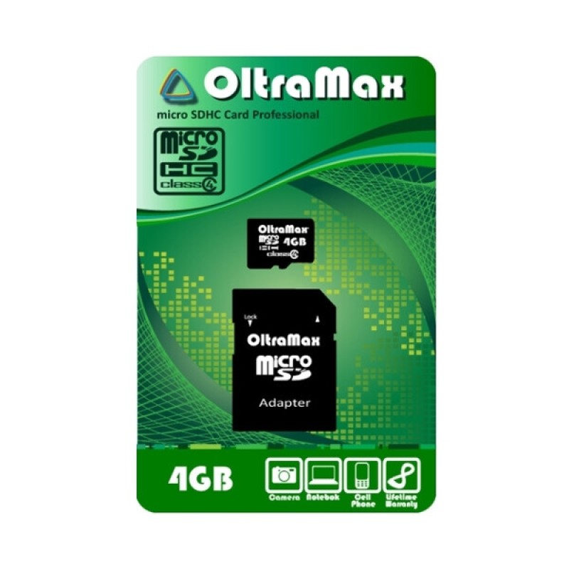 Карта памяти OltraMax 4 Gb microSDHC Class 4 с адаптером SD