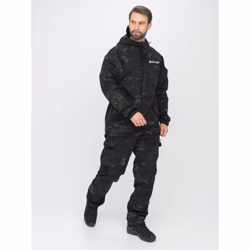 Костюм мужской Huntsman Горка-3, ткань Смесовая Рип-Стоп, черный камуфляж, размер 52-54, 182-188 см