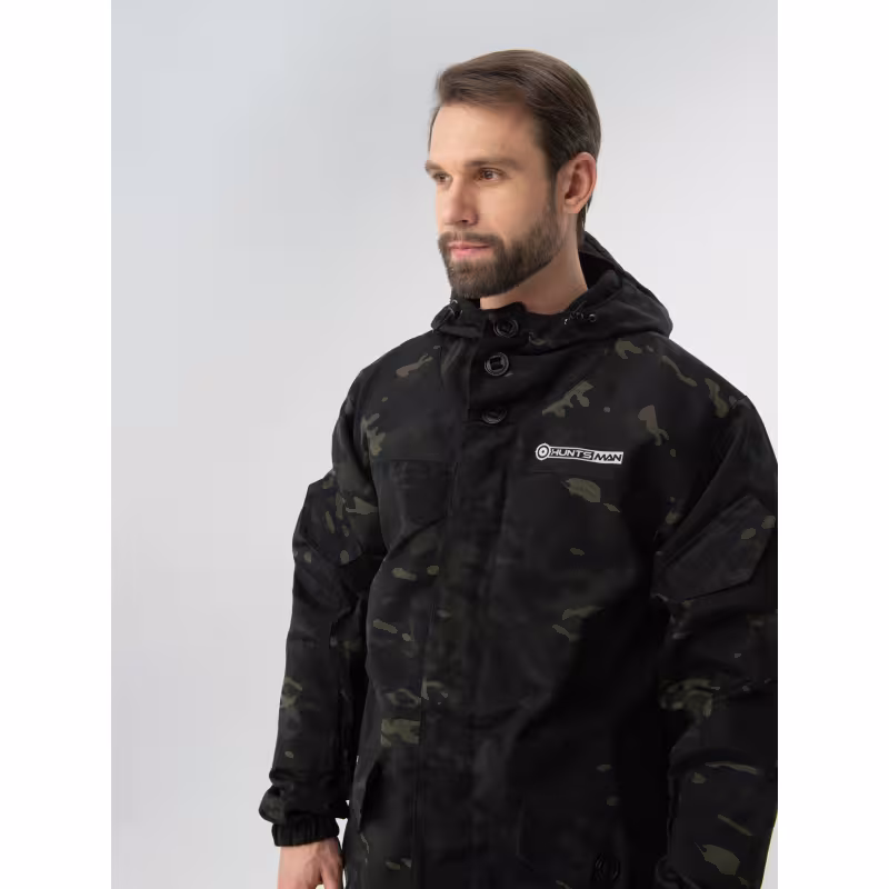 Костюм мужской Huntsman Горка-3, ткань Смесовая Рип-Стоп, черный камуфляж, размер 56-58, 170-176 см