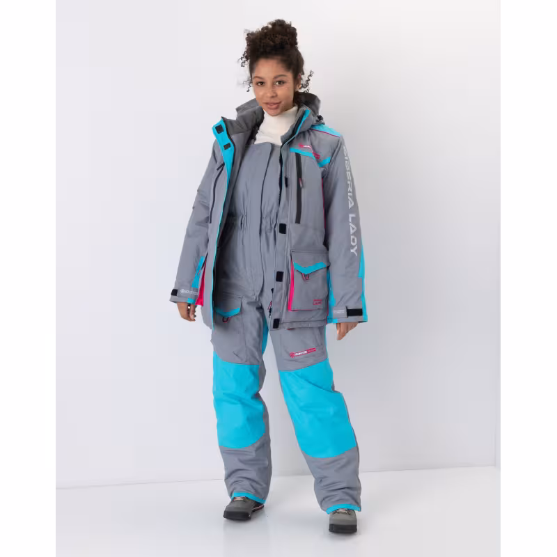 Костюм женский Huntsman Siberia Lady, ткань Breathable, серый/голубой, размер 52-54, 170-176 см