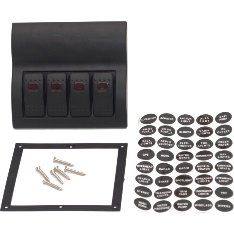 Панель бортового питания AES.Co, 4 переключателя с предохранителями, AES1214314, черный