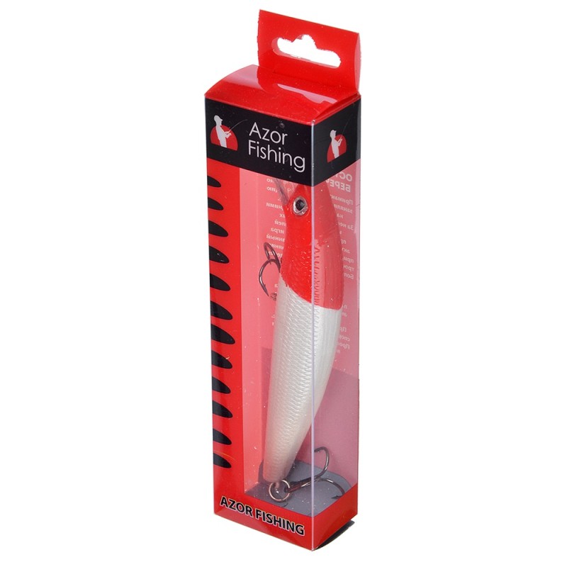 Воблер Azor Fishing Фэт Минноу, 95 мм, 8,5 г, цвет белый/красный