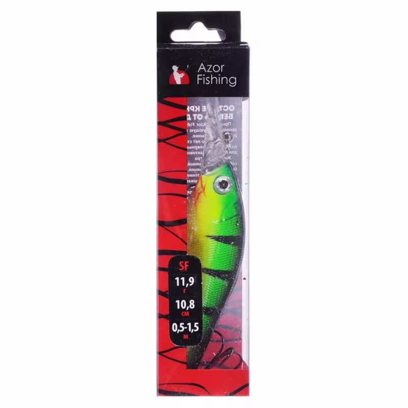 Воблер суспендер Azor Fishing Дип Шэд Флэт, 108 мм, 11,9 г, цвет желтый/зеленый