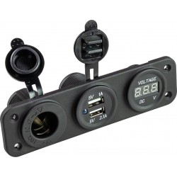 Гнездо зарядное AAA USB 5В 2.1А, с прикуривателем и вольтметром