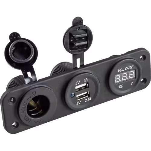 Гнездо зарядное AAA USB 5В 2.1А, с прикуривателем и вольтметром
