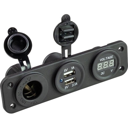 Гнездо зарядное AAA USB 5В 2.1А, с прикуривателем и вольтметром