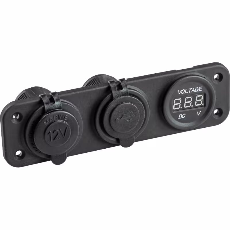 Гнездо зарядное AAA USB 5В 2.1А, с прикуривателем и вольтметром