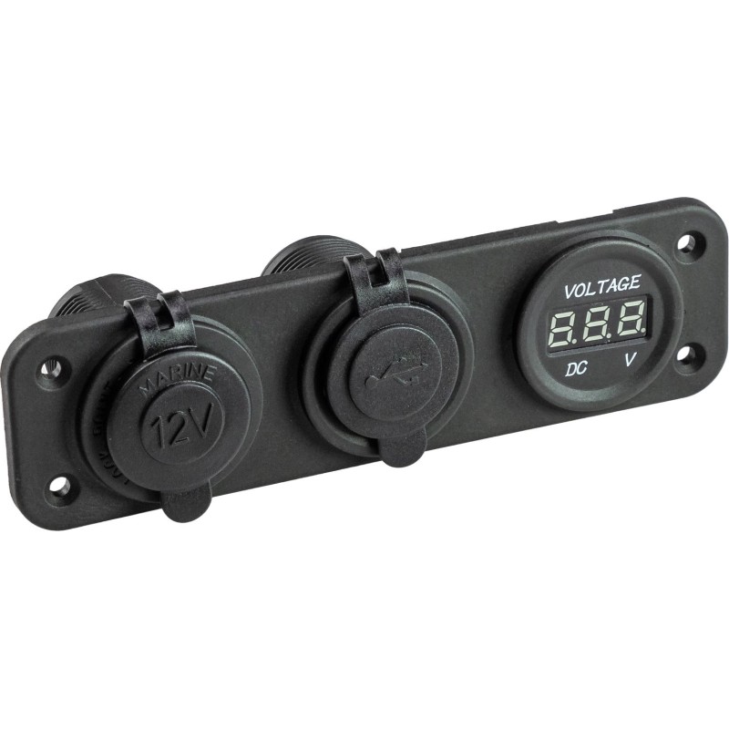 Гнездо зарядное AAA USB 5В 2.1А, с прикуривателем и вольтметром