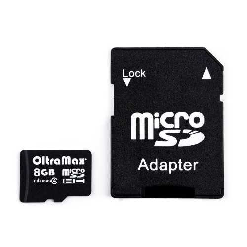 Карта памяти OltraMax 8 Gb microSDCH Class 4, с адаптером SD