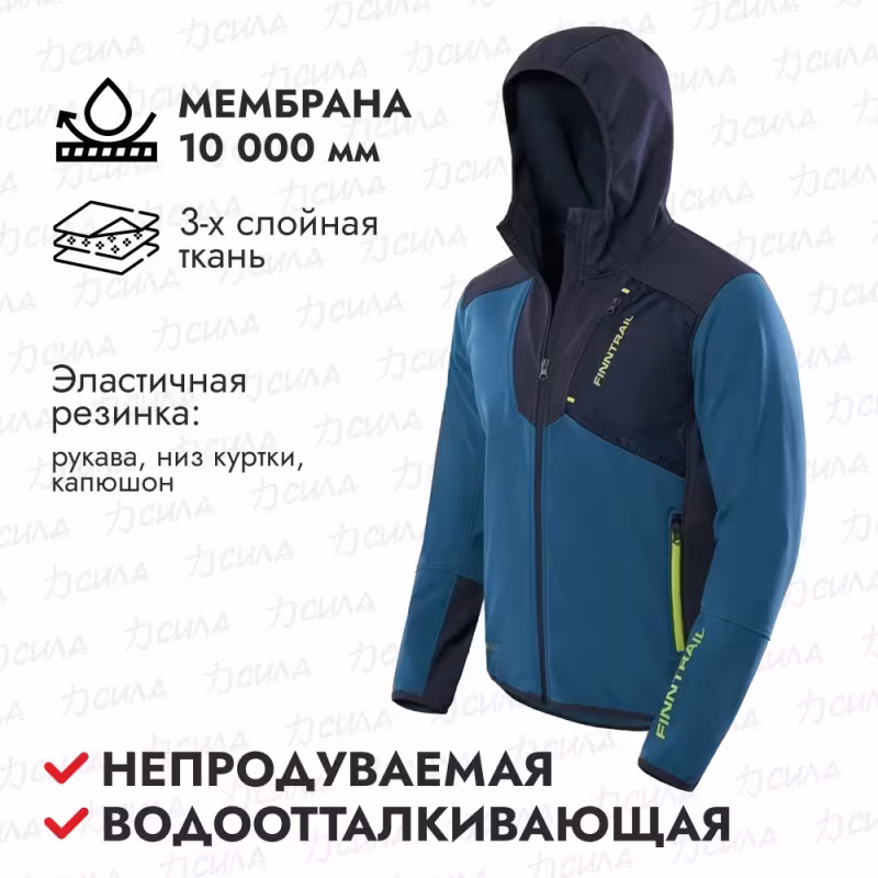 Куртка мужская Finntrail Softshell Nitro 1320, ткань Софтшелл, синий, размер 62-64 (XXXL), 190-200 см