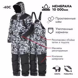 Костюм мужской Norfin Explorer 2 Camo 01, ткань Breathable, черный камуфляж, размер М